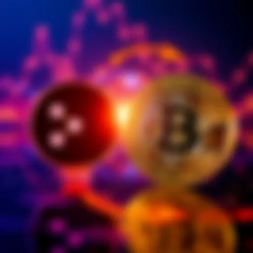 A graphic showing Polkadot logo alongside Bitcoin logo with arrows indicating transaction flow and cost savings