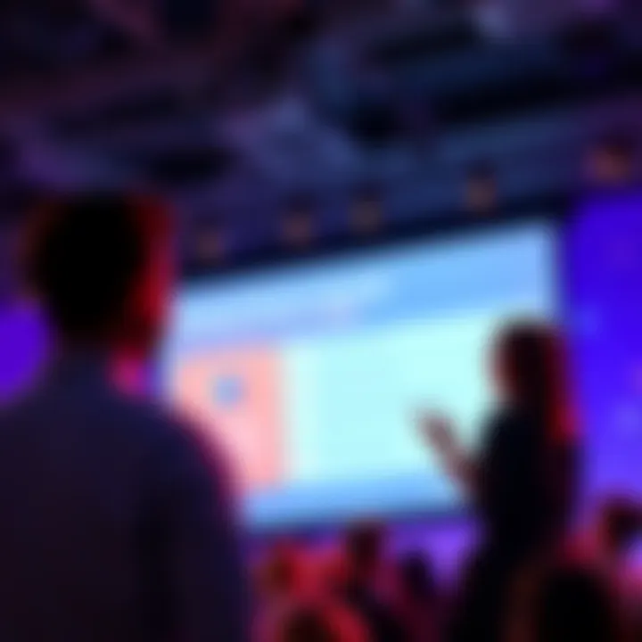 A person giving a presentation on the updated Polkadot Network with a digital slide showing key features and benefits.