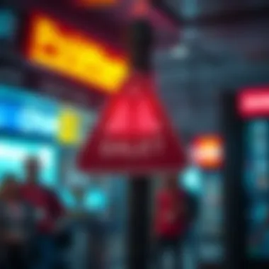 A warning sign with a caution symbol highlighting the Polymarket scam issue