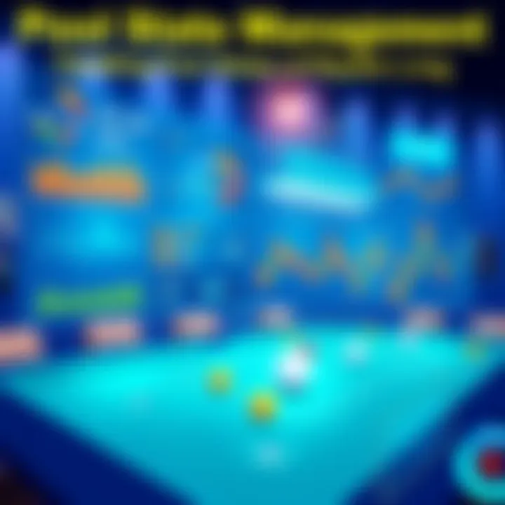 Illustration showing the management of pool states in Raydium CPMM with charts and graphs depicting swap risks and strategies.