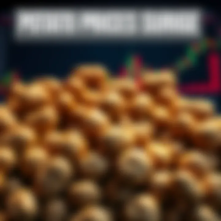 A close-up of fresh potatoes stacked high, symbolizing their recent price increase, with a background of financial charts showing a rise in market values.