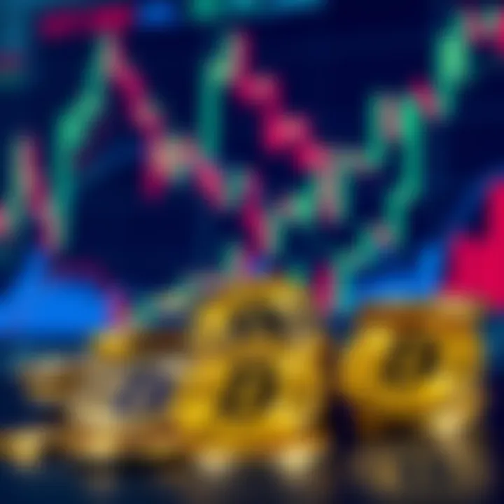 A visual representation of cryptocurrency coins with a backdrop of financial charts, symbolizing the influence of Jerome Powell's Fed leadership on the market.