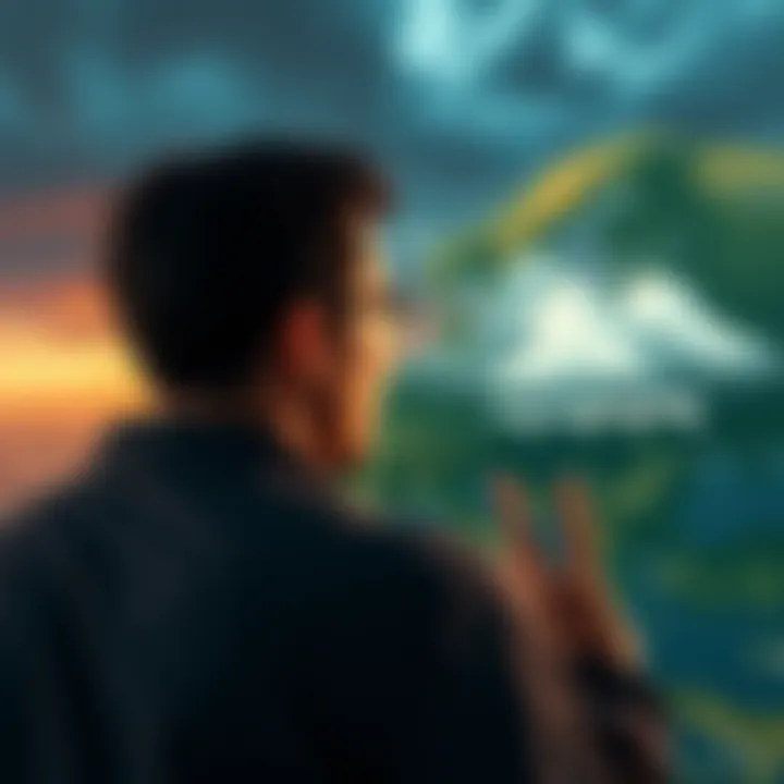 A person looking at a weather map with storm clouds, symbolizing the challenges ahead.