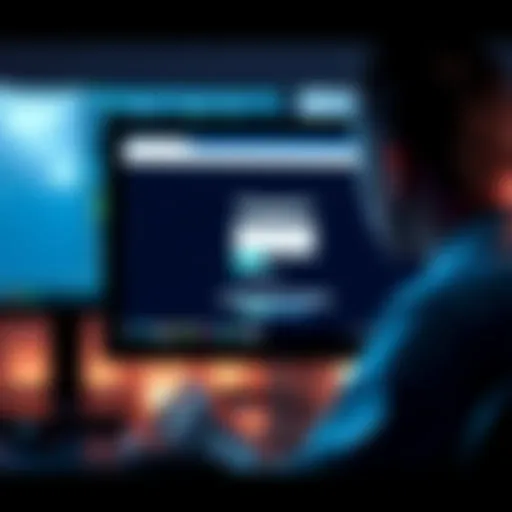 A frustrated person looking at a computer screen showing Presearch login page, indicating repeated logouts on Chrome.