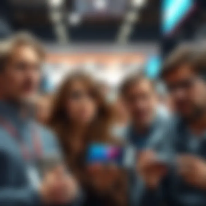 People expressing mixed feelings about a €150 price drop, with some looking surprised and others upset, while products remain visible in the background.