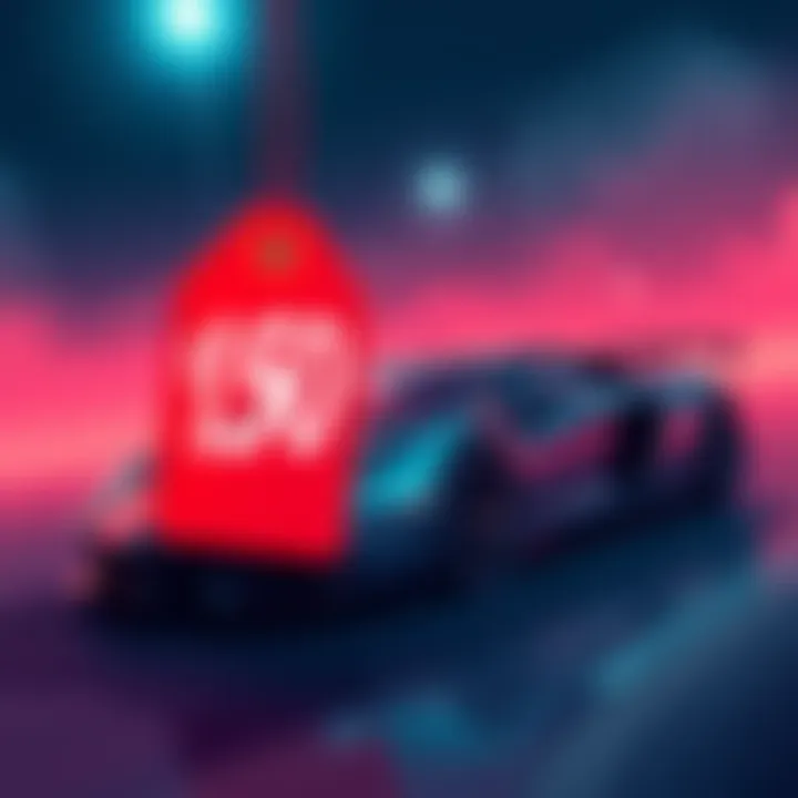 Illustration of a price tag showing $1.50 with a luxury car in the background, symbolizing excitement for the Lambo arrival