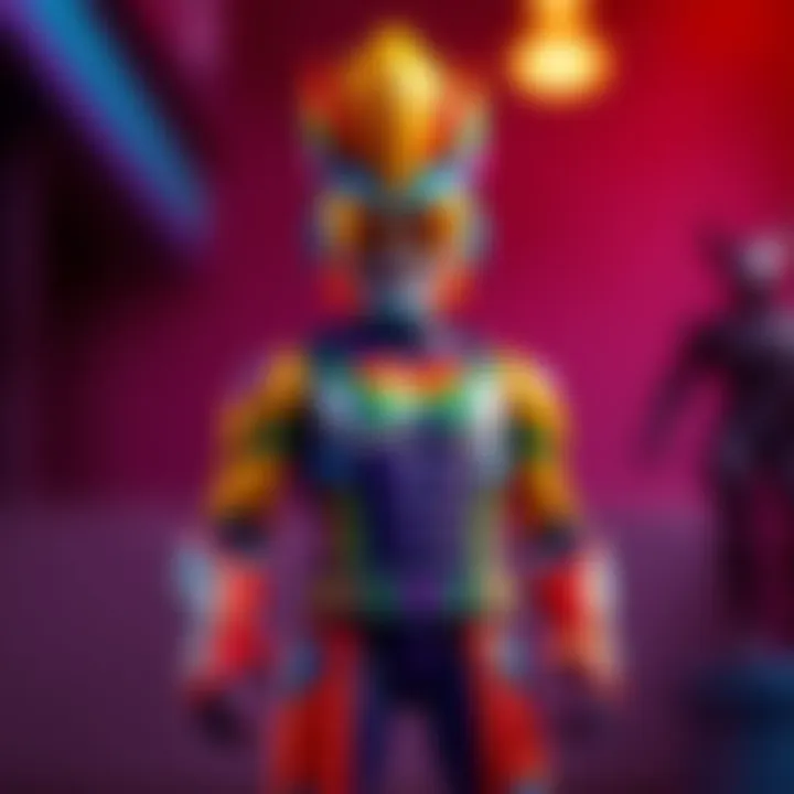 A colorful Pride Man action figure with vibrant designs representing diversity and inclusivity.