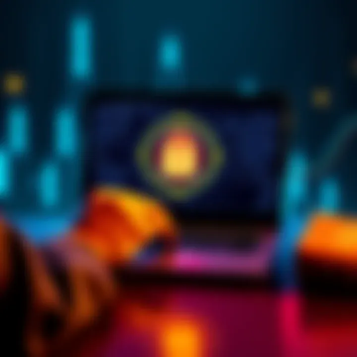 A person using a laptop with a lock symbol on the screen, symbolizing privacy in cryptocurrency transactions.