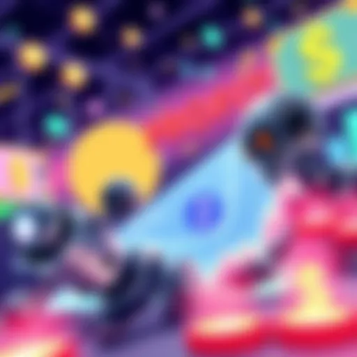 A digital illustration showing MEV bots competing in a decentralized finance environment, with symbols of profit and flash loans in the background.