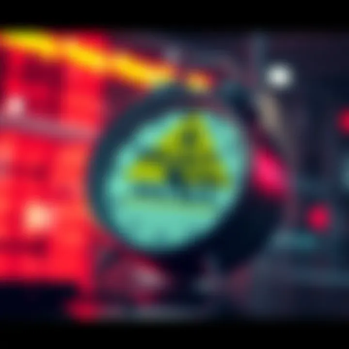 A clock with a warning sign indicating potential project delays.