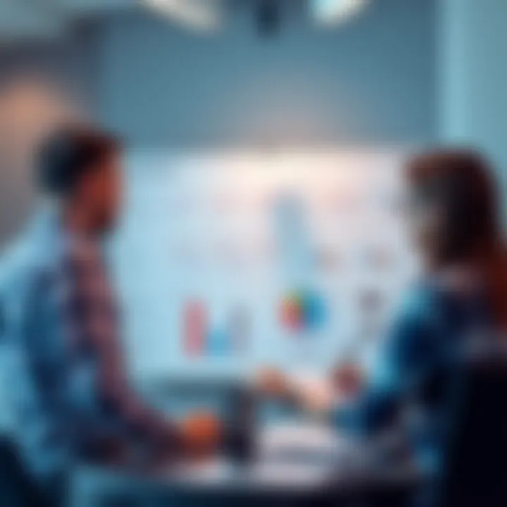 A team discussing a project timeline with charts and notes in a meeting room