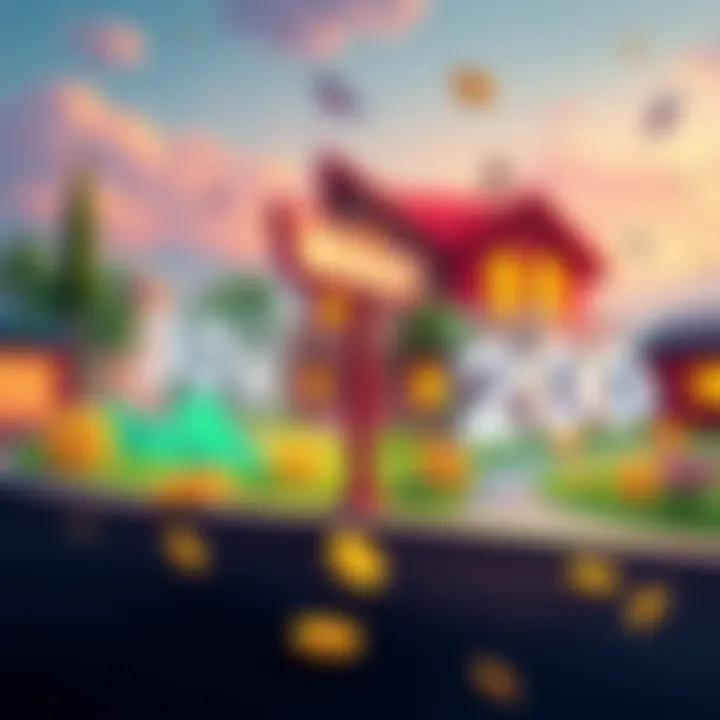 An illustration showing a player comparing 30x and 20x boost limits in a property game, with visual elements representing game parcels and earnings