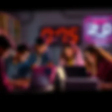 A group of diverse individuals collaborating over laptops, brainstorming ideas for the Protex hackathon in Delhi, with a countdown timer in the background.