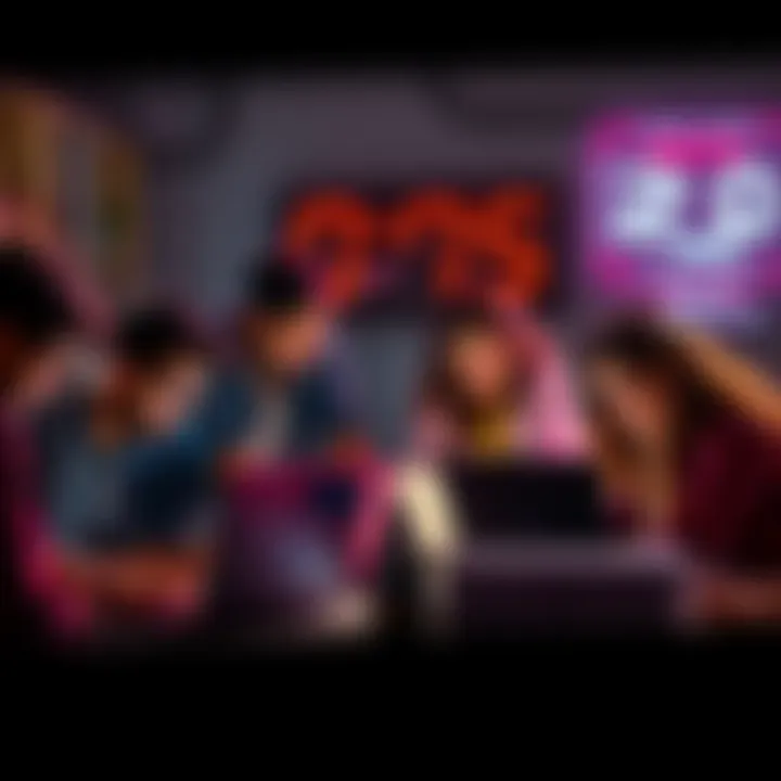 A group of diverse individuals collaborating over laptops, brainstorming ideas for the Protex hackathon in Delhi, with a countdown timer in the background.