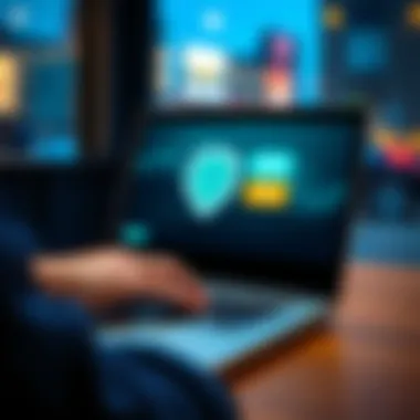 A person using a laptop with a VPN and banking app open, symbolizing access to Proton Wallet in the UK.