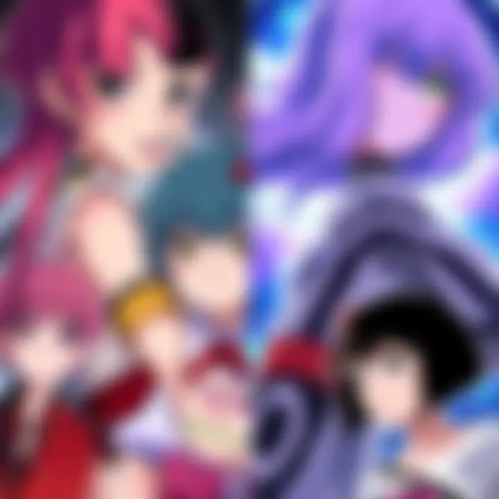 Collage of key characters from popular psychological anime like Evangelion and Madoka Magica, showcasing their distinct styles and expressions.