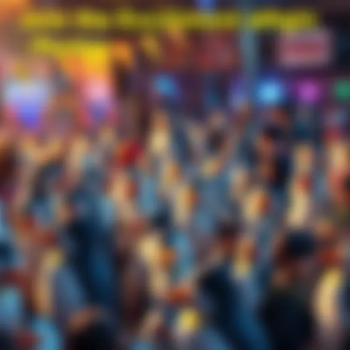 Pudgy Penguins Community Gathering A colorful crowd of Pudgy Penguins characters enjoying a social event, surrounded by joyful people celebrating the PENGU community.