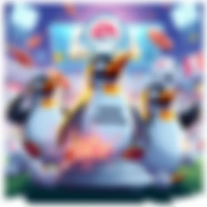 Illustration showing Pudgy Penguins characters alongside FIFA Rivals elements, symbolizing viral product launches with excitement and engagement.