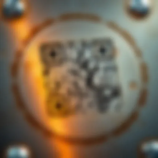 A close-up of a QR code engraved on a metal plate, highlighting its sturdy design for secure storage.