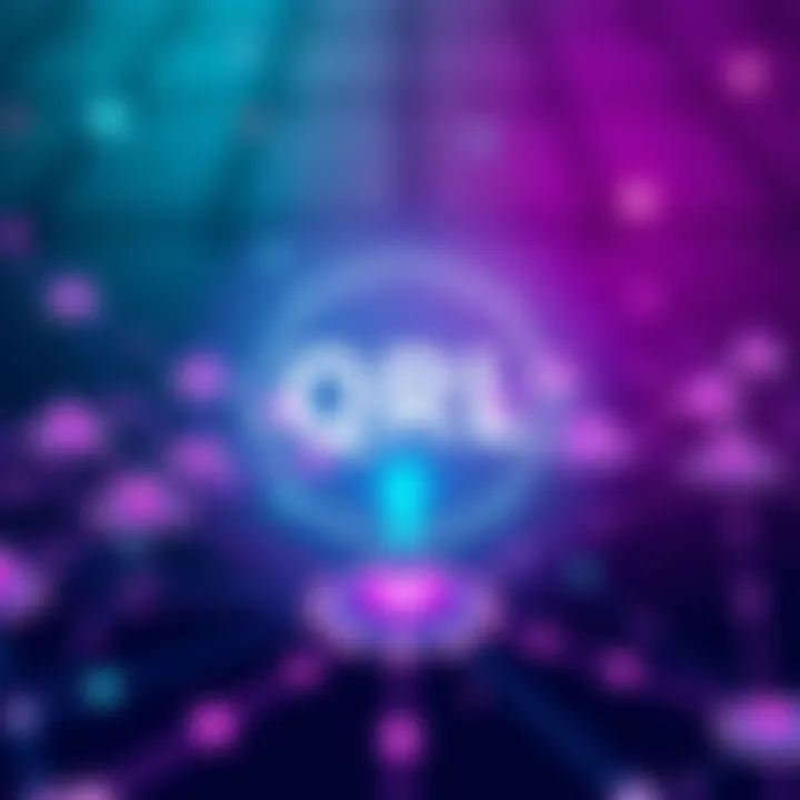 QRL Testnet Launch An illustration showing a digital blockchain network with smart contract icons, representing QRL's 2.0 testnet launch and Hyperion language.