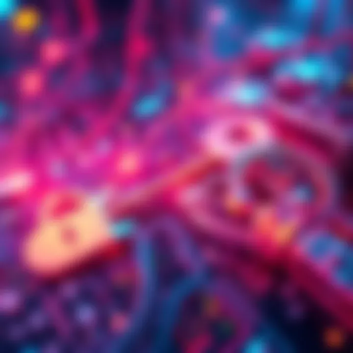 A visual representation of quantum computing intersecting with blockchain technology, highlighting security risks and private key protection.