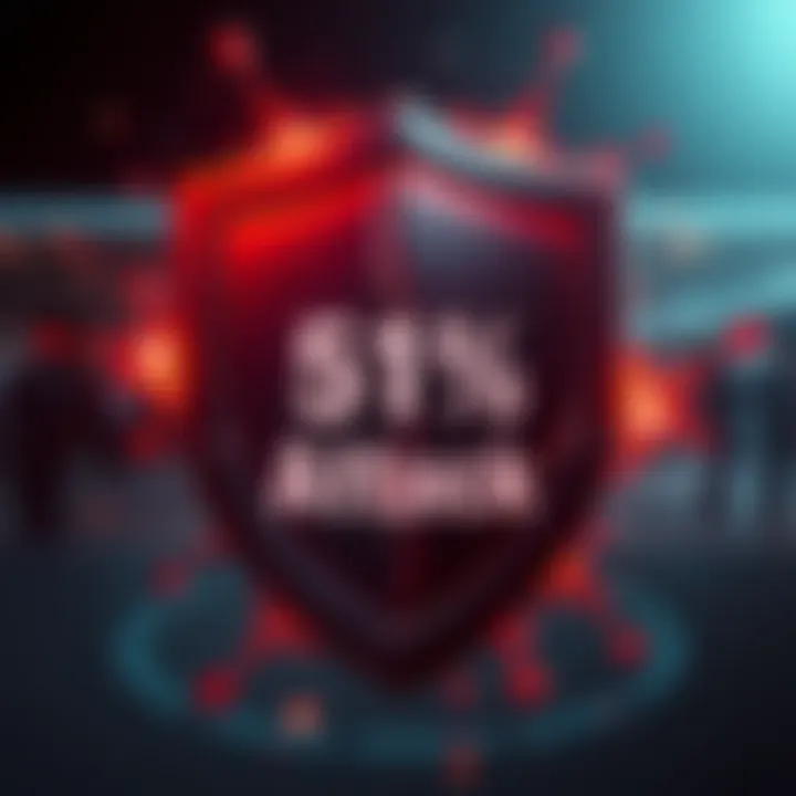 A graphic showing a broken shield with the words '51% Attack' in bold, highlighting the weakness of Qubic's claims.