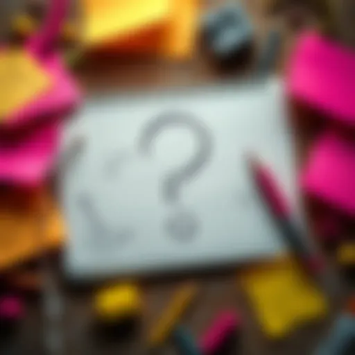 A notepad with a large question mark drawn in the center, surrounded by doodles and sticky notes, representing curiosity about current events.