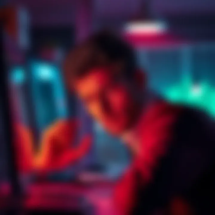 A person looking at a suspicious email on a computer screen with a concerned expression