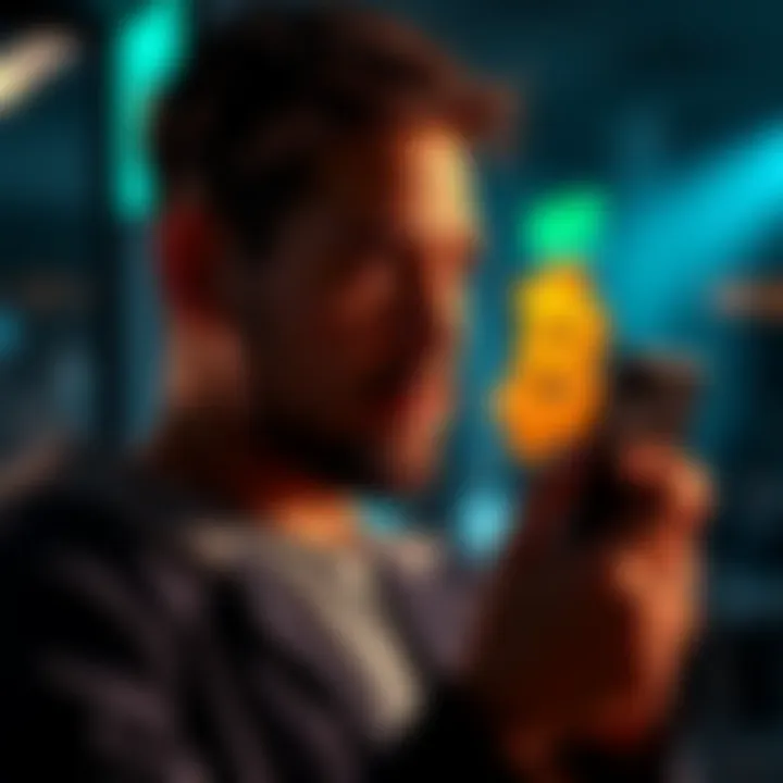 A person holding a smartphone, looking curious while thinking about questions for Bitcoin's creator, Satoshi Nakamoto.