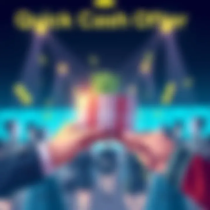 An illustration showing cash being handed to people with a message about the $20 offer for US residents.