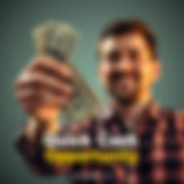 A person holding cash with a hopeful expression, symbolizing quick financial gain from an investment.