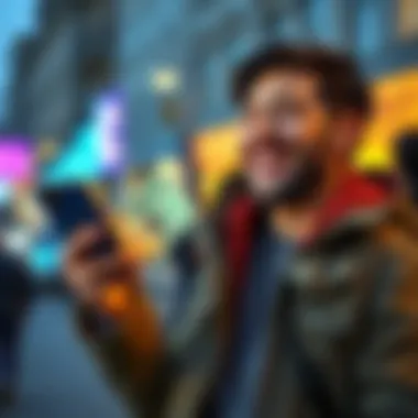 Quick Earning Opportunities in the EU A person happily holding cash while using a smartphone to access a financial app, indicating fast earnings online.