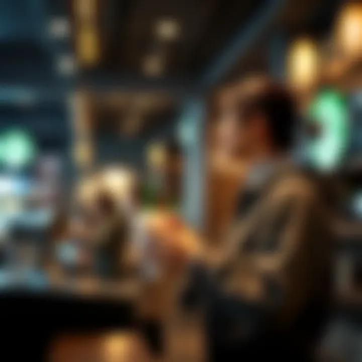 A customer at a Starbucks enjoying a fast coffee order experience, reflecting market trends.