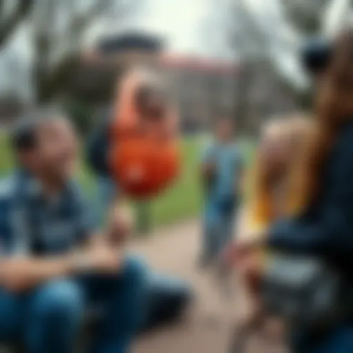 Group of people acting oddly in a park, showing different quirky behaviors.