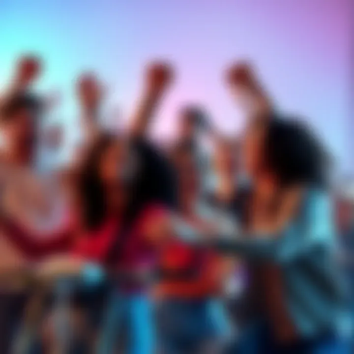 Group of friends enthusiastically competing in a friendly race to reach 30k first, showing excitement and teamwork.