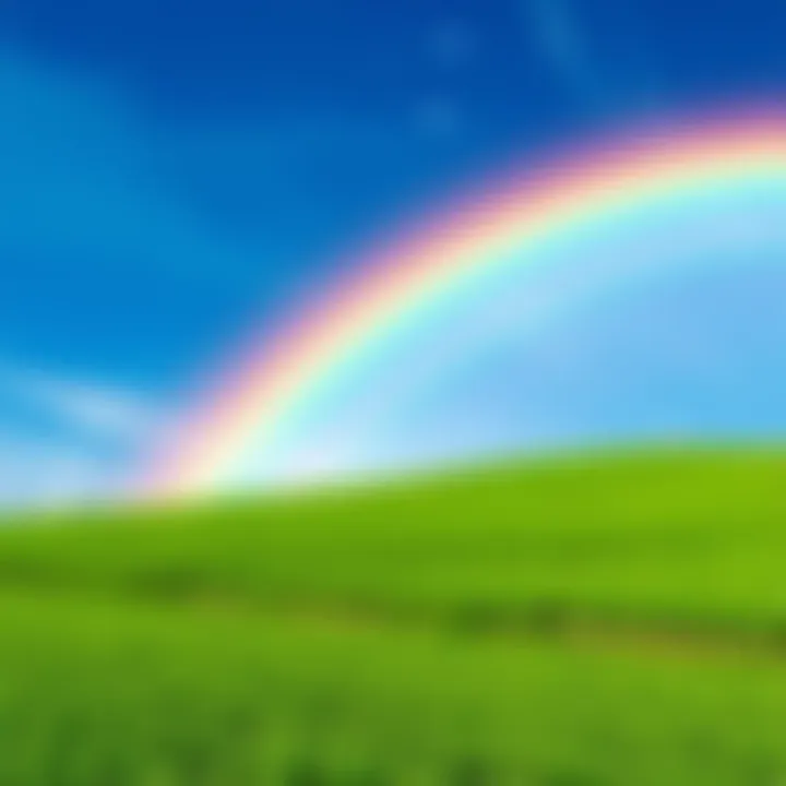 A vibrant rainbow arcs over a green field with blue skies, symbolizing hope and unity in nature.