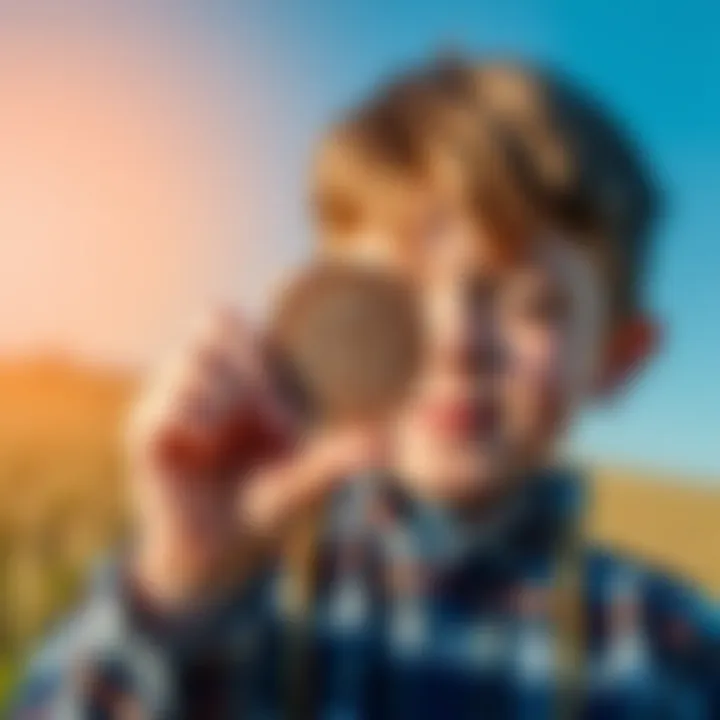 A 10-year-old boy holds a rare 1859 Canada 1 cent coin found in a farmer's field, with a bright blue sky in the background.