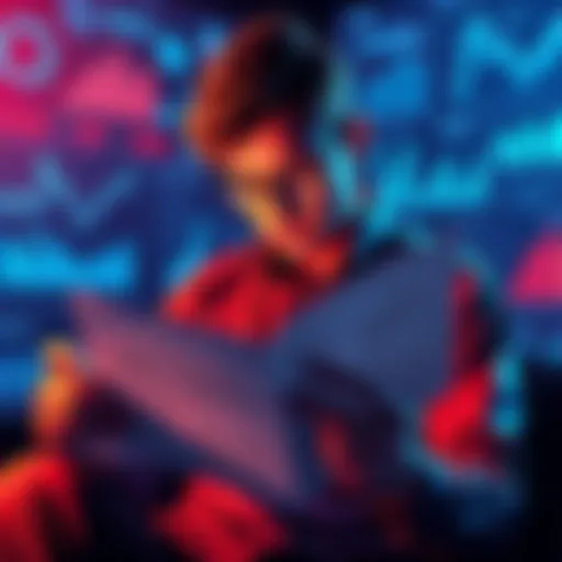 A person reading a whitepaper about decentralized finance, surrounded by charts and graphs related to finance, engaging with the content.