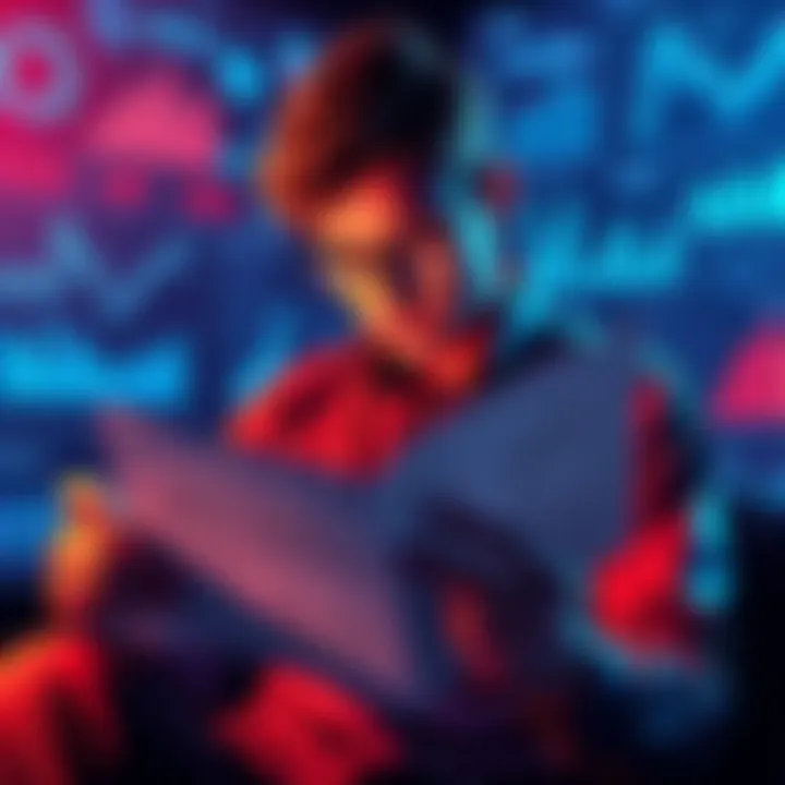 Reading DeFi Whitepapers A person reading a whitepaper about decentralized finance, surrounded by charts and graphs related to finance, engaging with the content.