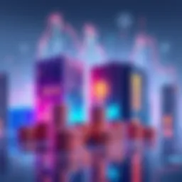 An illustration showing real estate buildings and stacks of coins alongside AI technology symbols, representing the contrast between traditional investments and AI spending.