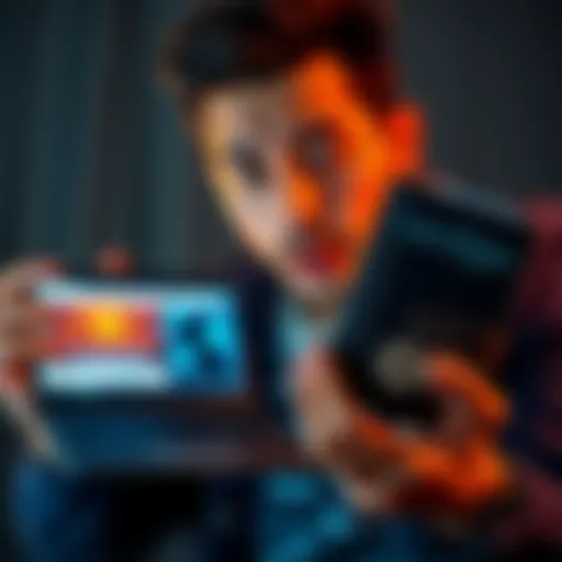A person looking worried while holding a compromised Ledger wallet and a laptop showing a phishing site, with a visual representation of staked SOL cryptocurrency