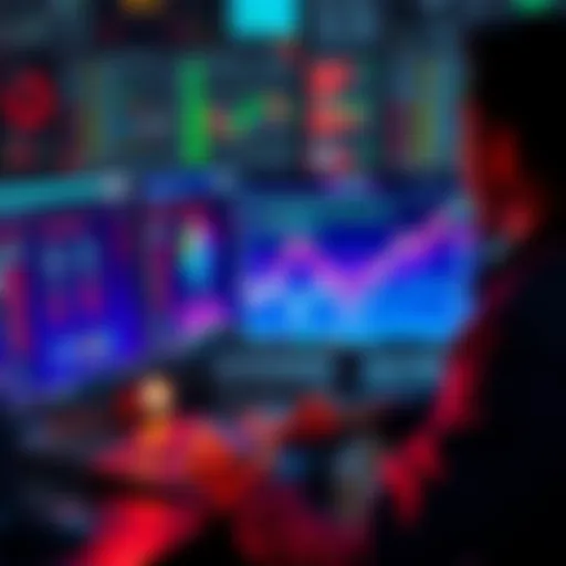 A person using a computer to recover hacked funds from a cryptocurrency wallet. Visuals include screens showing crypto transactions and recovery processes.