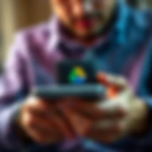 Person restoring a digital wallet on a new Android device using a Google Drive backup.