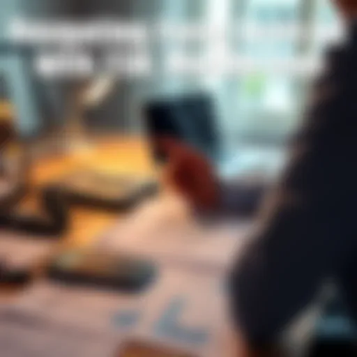 A person reviewing documents related to a Morpho loan and tax forms at a desk, with a calculator and laptop in the background.