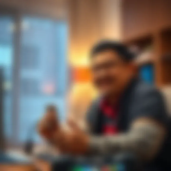 An apartment resident disconnecting a home internet hotspot device while looking satisfied