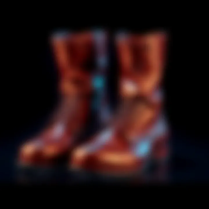 Restored Nicks Boots A pair of shiny Nicks boots after reconstruction, showcasing their improved fit and finish.