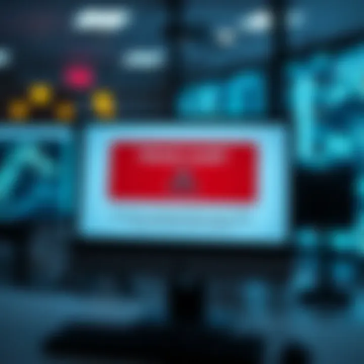 A computer screen displaying a restricted account notification with a warning symbol, representing issues from a scam sale.