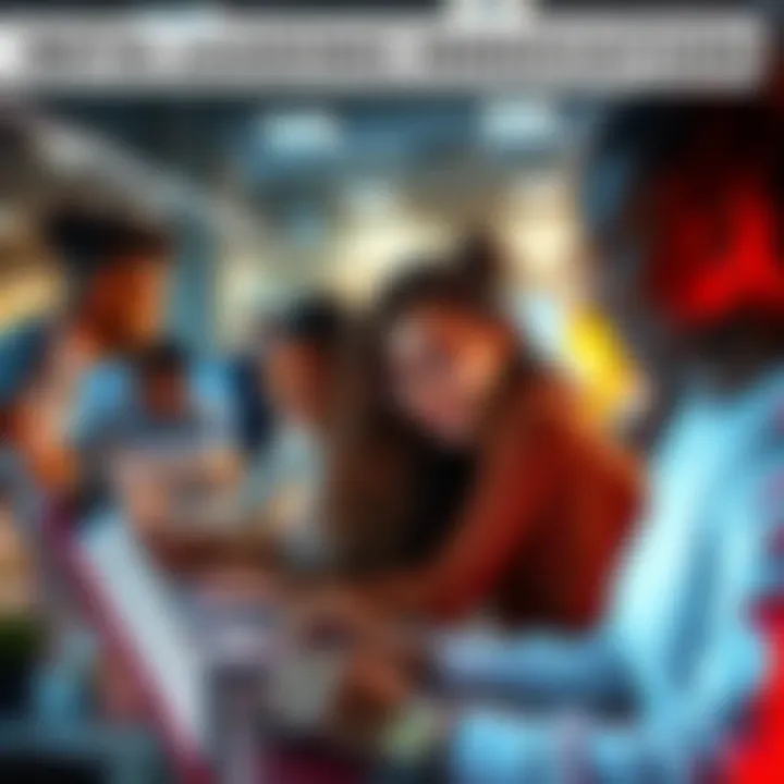 A dynamic scene showcasing Reta as a leader in innovation, featuring diverse people collaborating and using technology in a modern workspace.