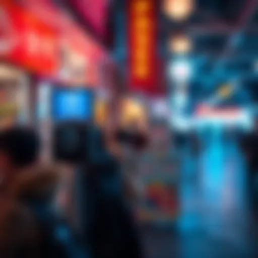 A busy retail location with a malfunctioning hotspot, indicating low uptime and potential power problems related to night lighting.