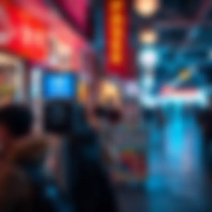 A busy retail location with a malfunctioning hotspot, indicating low uptime and potential power problems related to night lighting.